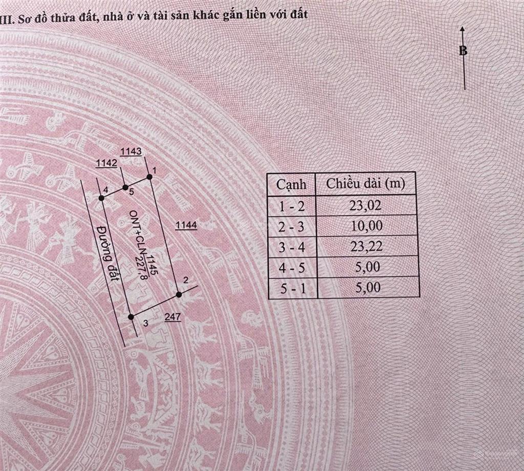 Đất có thổ cư gần kcn phú xuân, mặt tiền rộng 23.22m