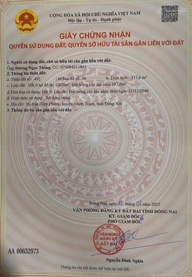 Bán đất tại hùng vương, nhơn trạch, 1,4 tỷ, 317,6 m2, đẹp, nhiều tiện ích