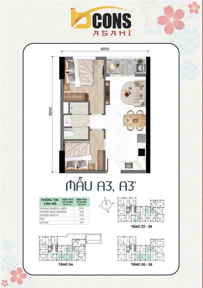 BÁN CĂN HỘ 2PN – 1WC BCONS ASAHI MẶT TIỀN QL1K - TP. Dĩ An, Bình Dương