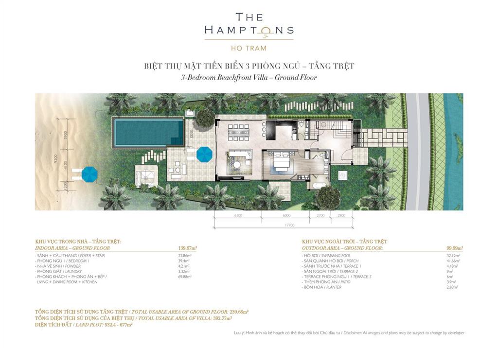 Cần bán căn villa 3pn/557m2 view biển melia hamptons hồ tràm full nội thất.  0908 982 ***