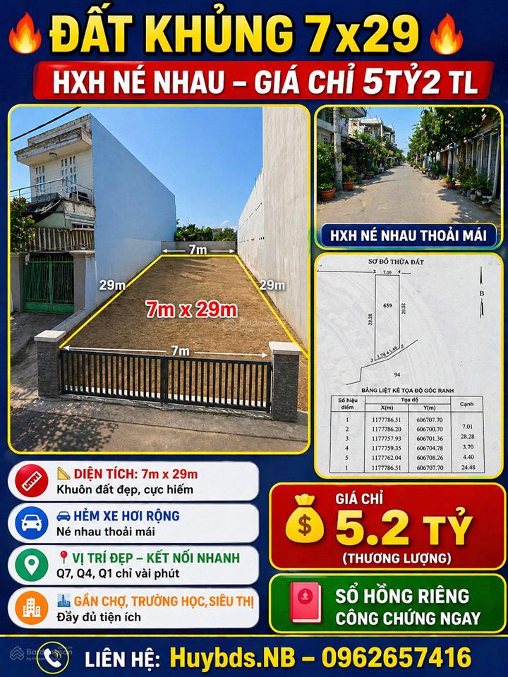 Đất khủng 7x29  hxh né nhau  giá chỉ 5tỷ2 tl nguyễn văn tạo nhà bè