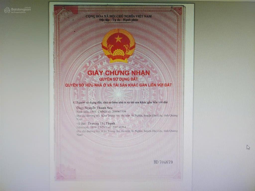 Bán đất mặt tiền đường hùng vương, xã đại lộc, tp đà nẵng (mặt tiền 8m) nở hậu, thổ cư 100m2