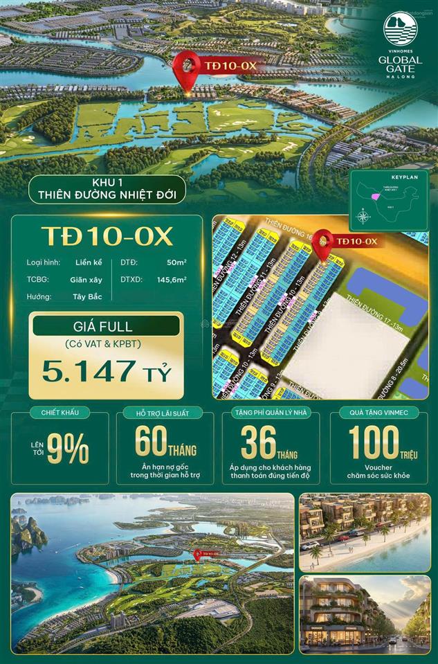 Bán biệt thự view đẹp tại vinhomes global gate hạ long, 6,2 tỷ, 60m2