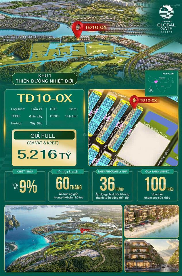 Bán biệt thự view đẹp tại vinhomes global gate hạ long, 6,2 tỷ, 60m2