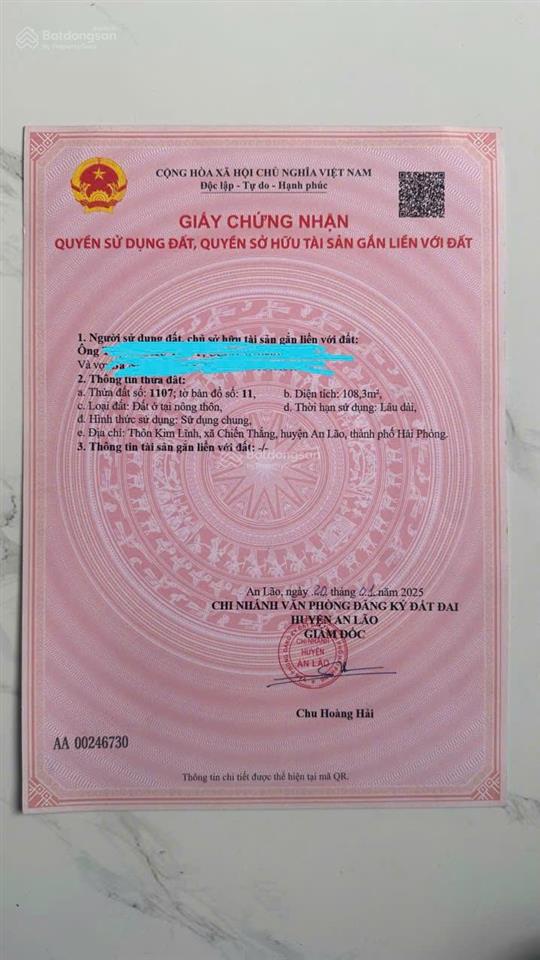 Bán đất nền 108m2, giá cực chất 1,18 tỷ tại xã chiến thắng, huyện an lão, hải phòng