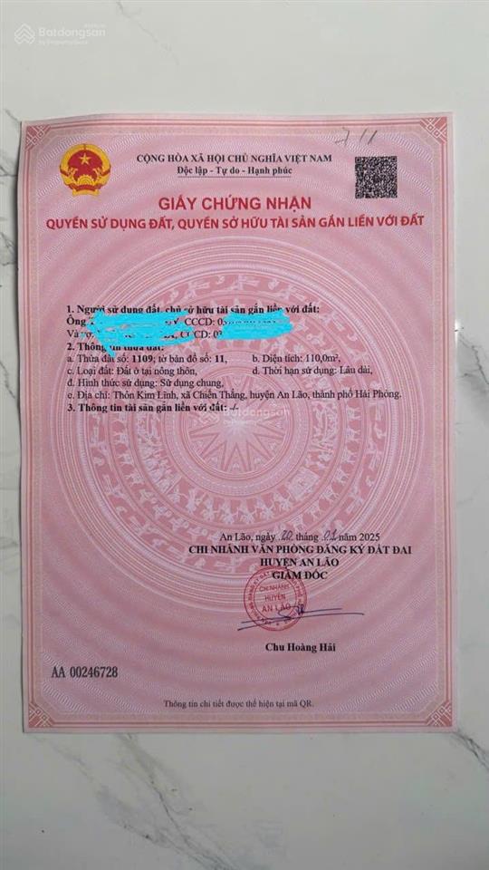 Cần bán lô đất 110m2 tại kim côn, an hưng, hải phòng đường ô tô, giá chỉ 1,25 tỷ