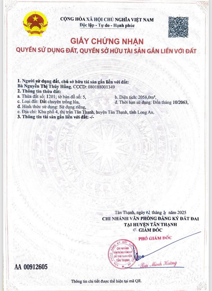 Đất bán tại hùng vương, kiến bình, tân thạnh, giá cực chất chỉ với 49,5 tỷ, 5257m2