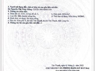 Đất bán tại hùng vương, kiến bình, tân thạnh, giá cực chất chỉ với 49,5 tỷ, 5257m2