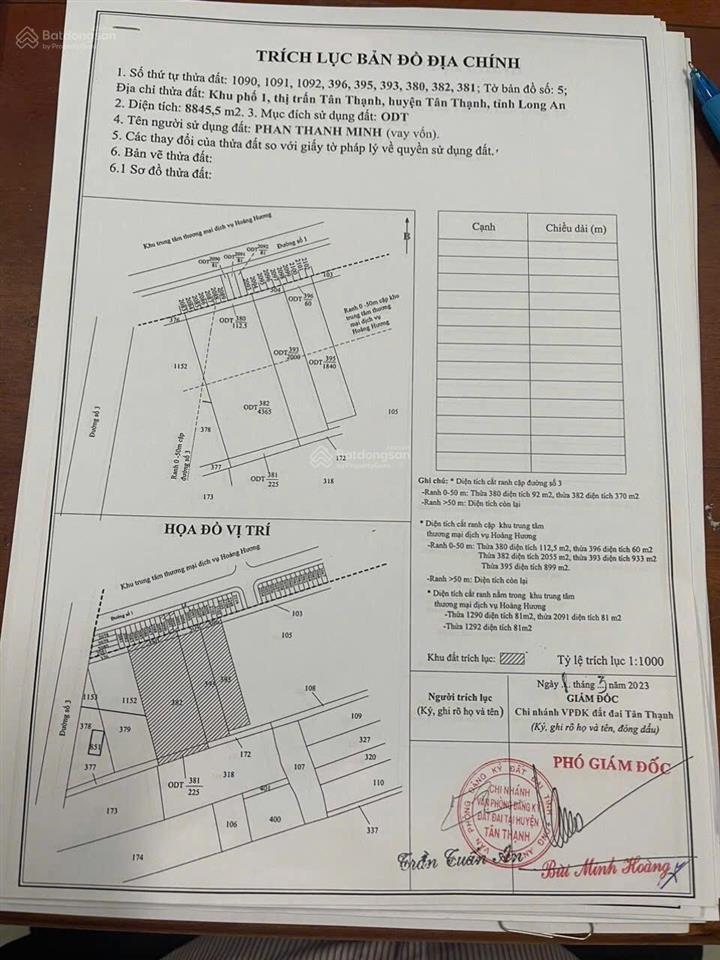 Bán đất 8845 m2 tại đường số 3, kdc hoàng hương, xã tân thạnh, 60tỷ