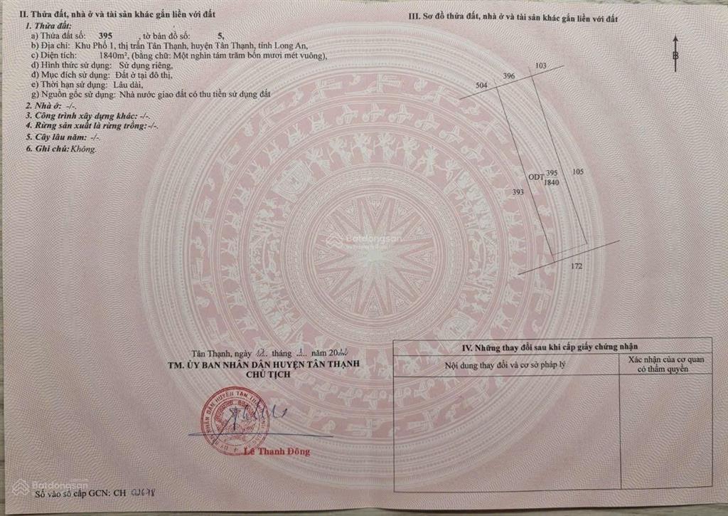 Bán đất 8845 m2 tại đường số 3, kdc hoàng hương, xã tân thạnh, 60tỷ