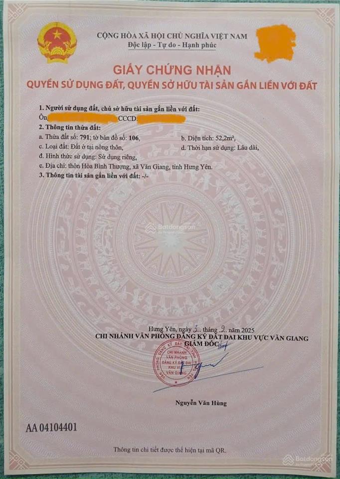 Bán 52,2m2 hoà bình thượng. đường ô tô thông các ngả. giáp lưng vin 2  3. sát cao tốc 5b. hiếm