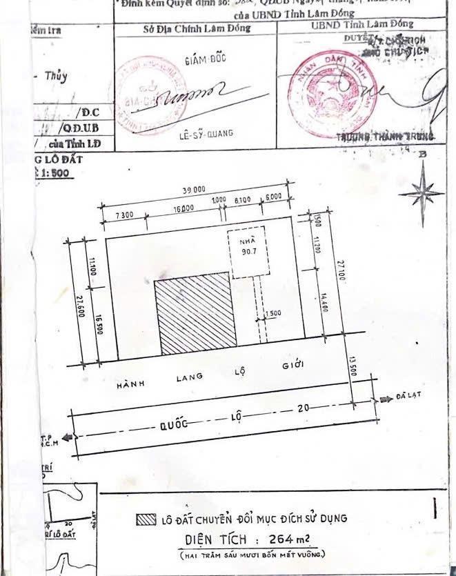 Bán gấp đất mặt tiền hùng vương, di linh, 1604m2