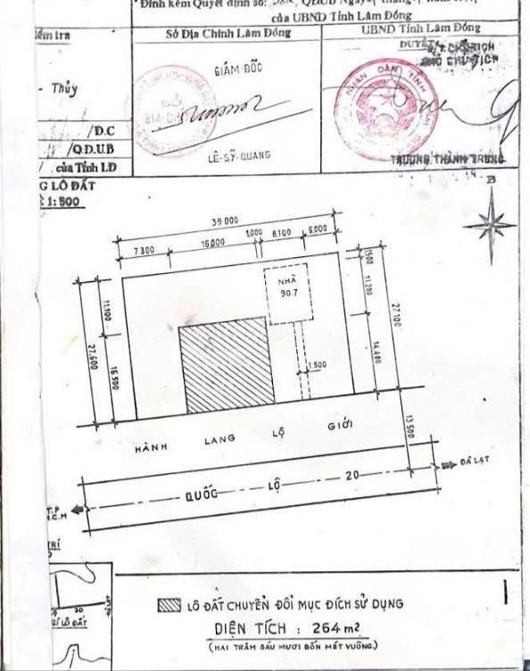 Bán gấp đất mặt tiền hùng vương, di linh, 1604m2, giá thỏa thuận
