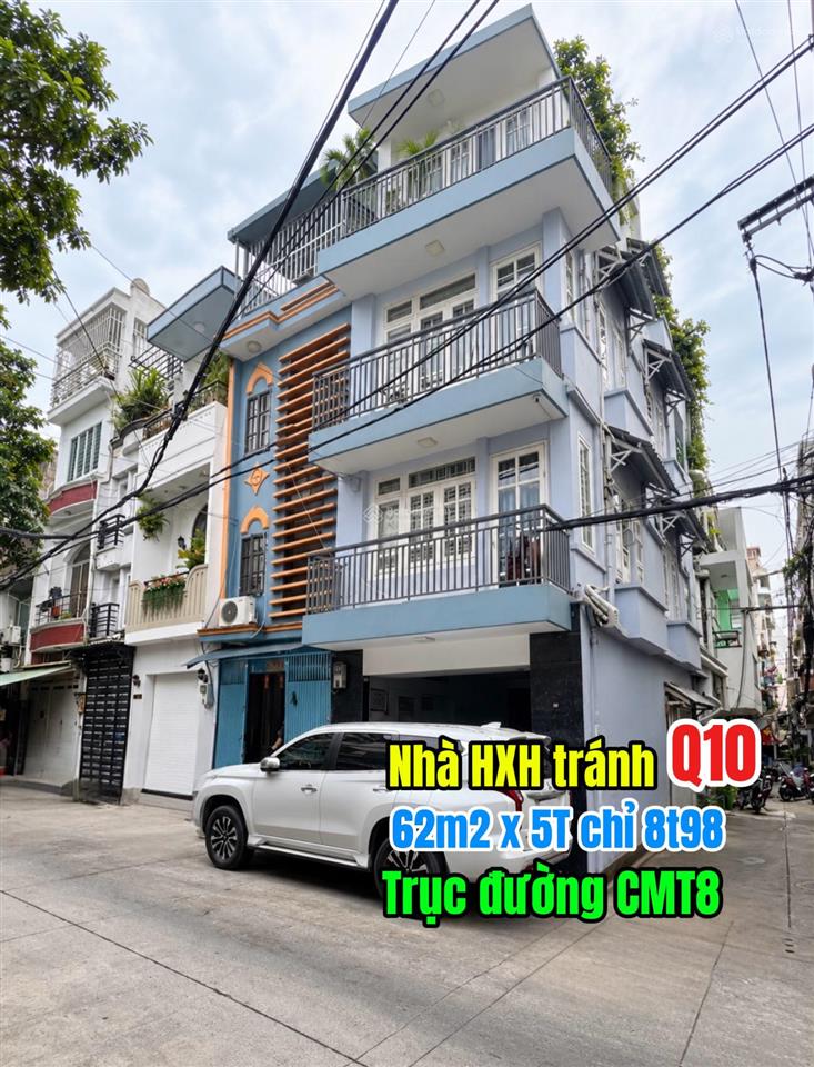 Nhà 5 tầng 62m2 hẻm xe hơi tránh, trục cmt8 q10. chỉ 8t98
