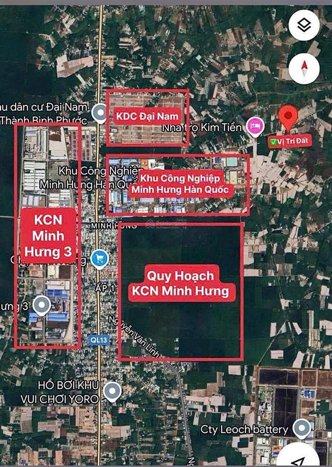 Chủ cần bán gấp lô đất cách kcn minh hưng hàn quốc 2 phút sổ sẵn giá full 390tr dt 200m2, tc 50m2
