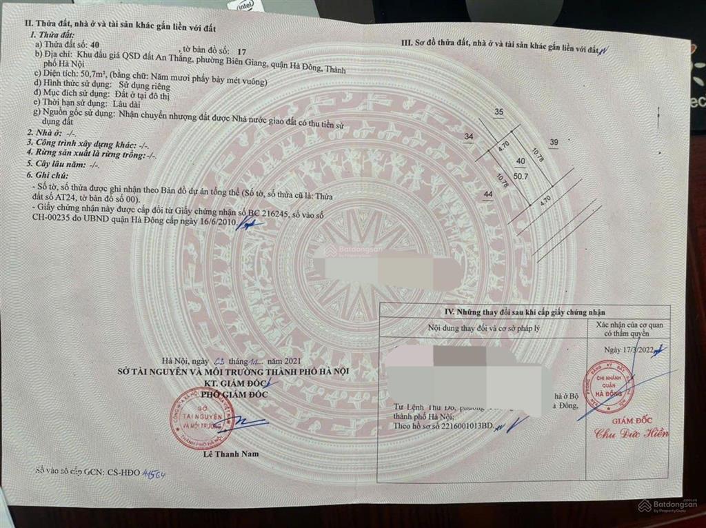 Bán đất phân lô, ô tô đỗ cửa 51m giá 4.45 tỷ tại an thắng, biên giang, hà đông,