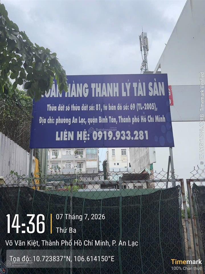 Ngân hàng thanh lý tài sản mặt tiền võ văn kiệt, phường an lạc, bình tân  6,680 tỷ