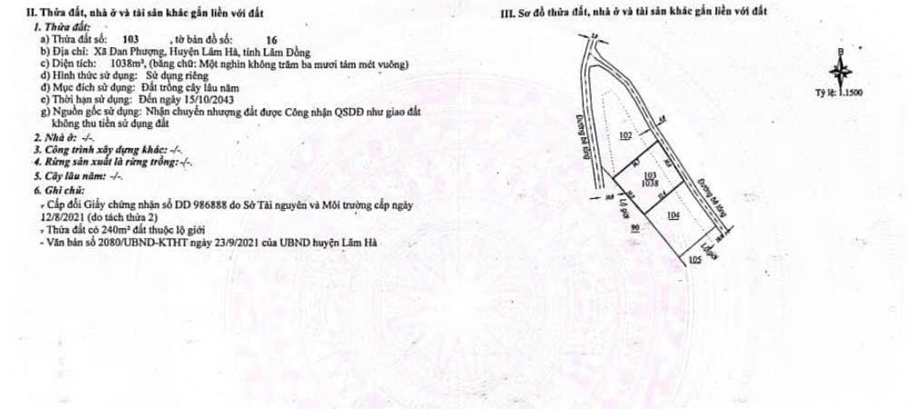 Ngân hàng thanh lý tài sản 1038 m2 tại xã đan phượng , huyện lâm hà, lâm đồng.