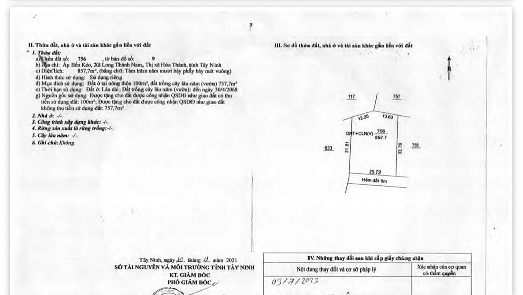 Ngân hàng thanh lý tài sản ấp bến kéo, xã long thành nam, thị xã hoà thành, tây ninh