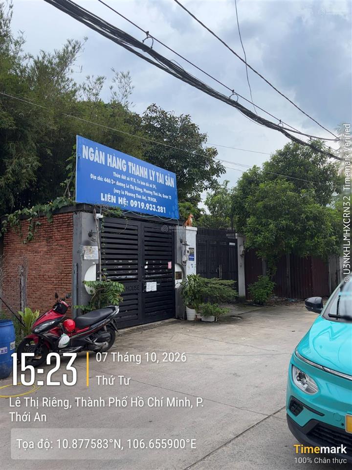 Ngân hàng thanh lý tài sản nhà đất đia chỉ 446/32 lê thị riêng, p. thới an, quận 12, tp hcm.
