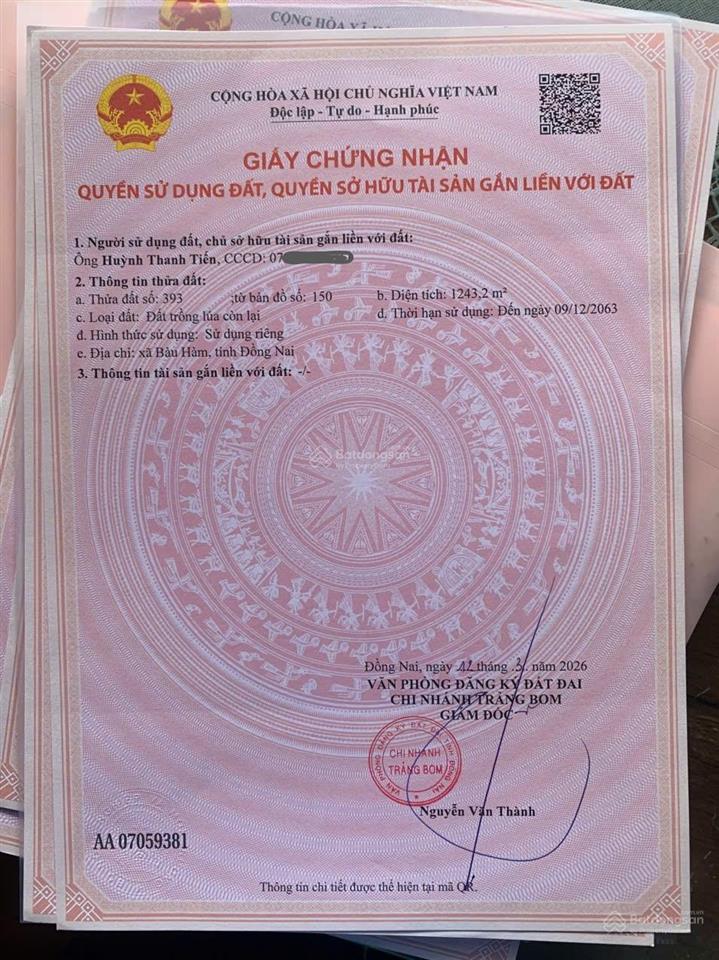 Đất cln + luc 4 miếng liền kề tại bàu hàm, đồng nai