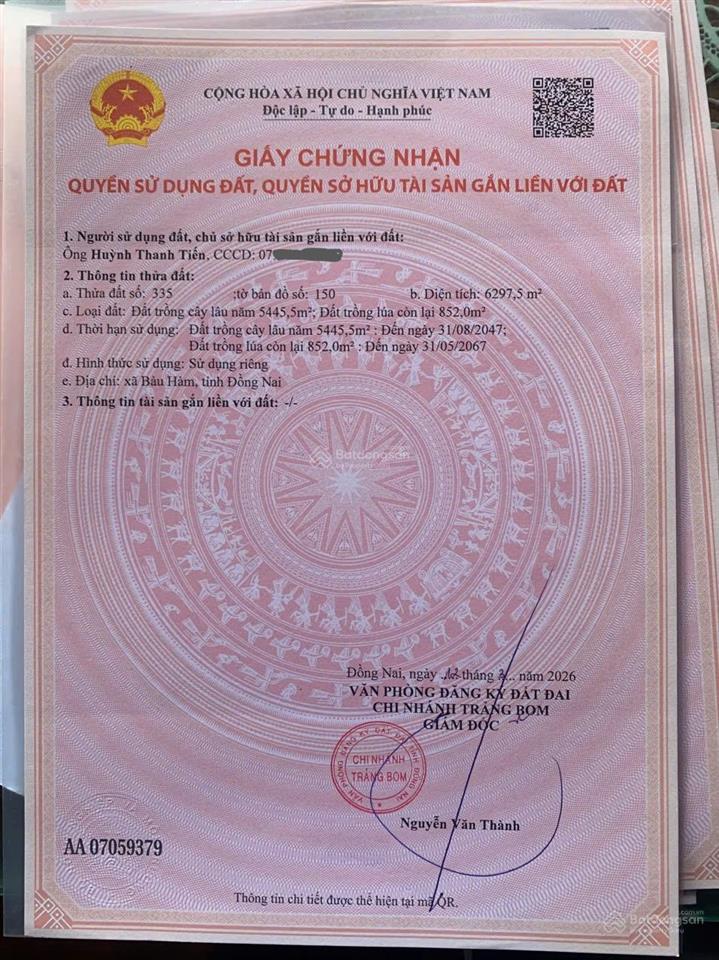 Đất cln + luc 4 miếng liền kề tại bàu hàm, đồng nai