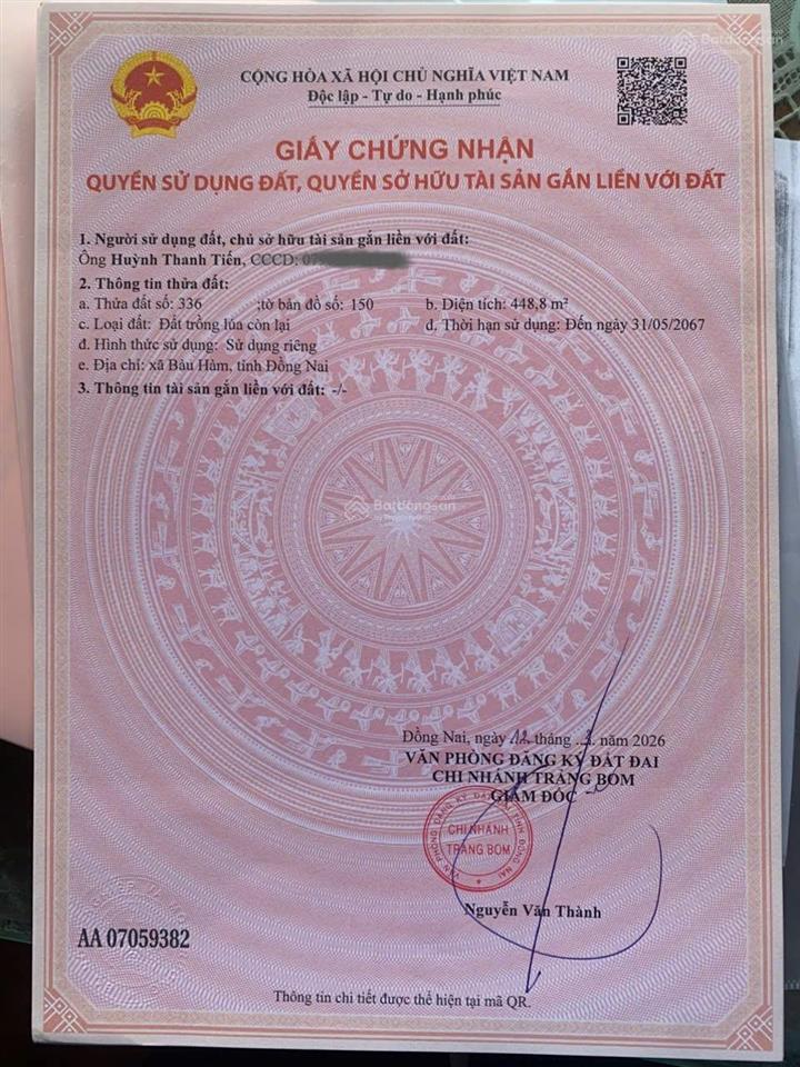 Đất cln + luc 4 miếng liền kề tại bàu hàm, đồng nai