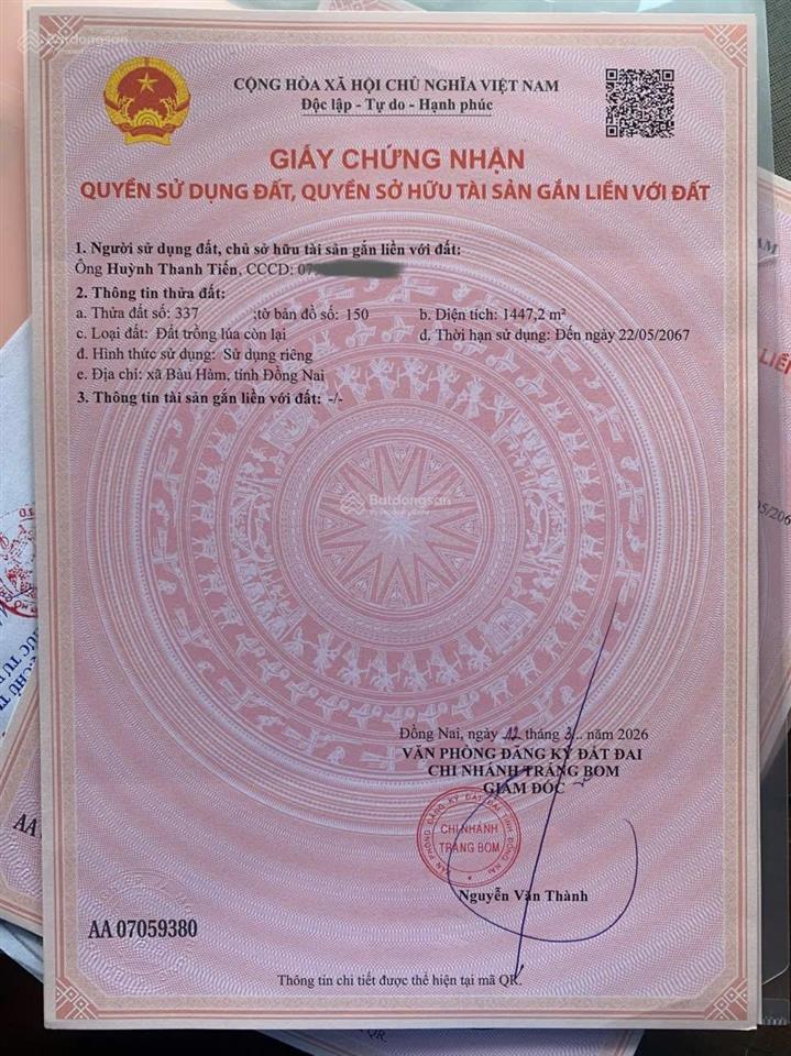 Đất cln + luc 4 miếng liền kề tại bàu hàm, đồng nai