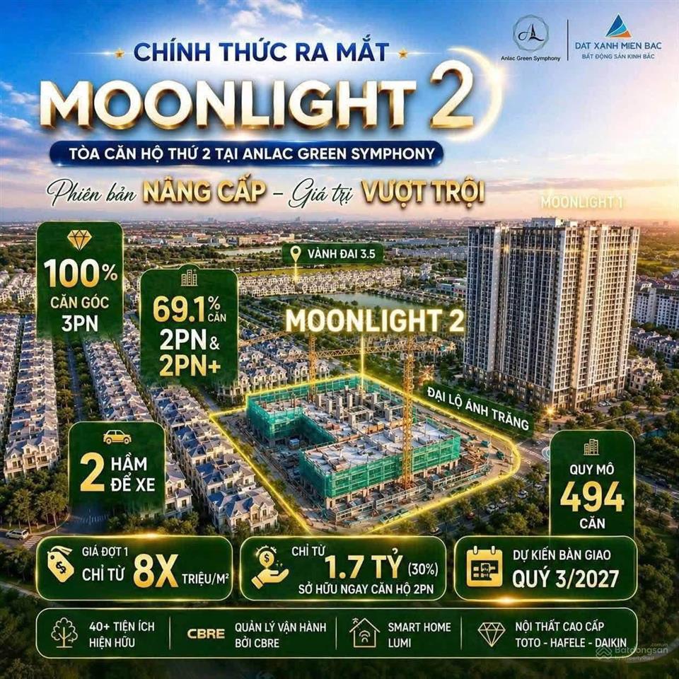 Bán căn hộ 2pn tại dự án moonlight 2  diện tích 72m2  tiện ích khu đô thị an lạc greensymphony