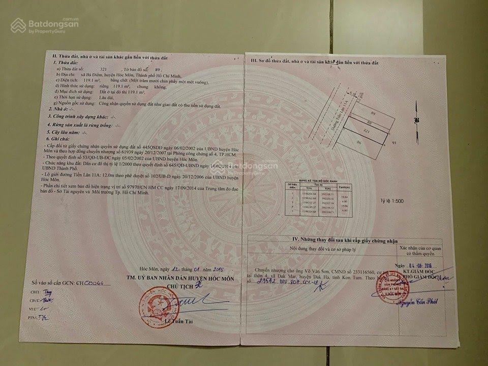 Ra nhanh lô đất giá ngon xã bà điểm hóc môn 119m2 1,3tỷ full thổ cư sổ hồng riêng