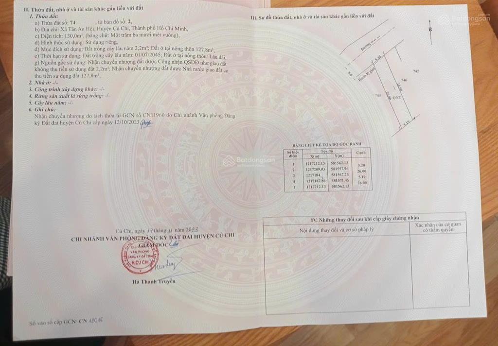 Chủ ngộp cần ra nhanh lô đất 1 sẹc ql22 ngay bệnh viện đa khoa củ chi 130m2 full thổ cư shr