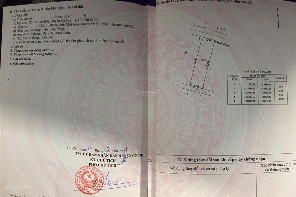 Chủ ngộp bán nhanh lô đất 1sẹc ql22 ngay cầu vượt củ chi 162m2 1,2 tỷ sổ hồng riêng