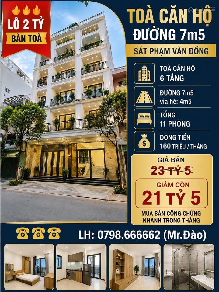 Cắt lỗ 3 tỷ bán tòa căn hộ đường 7m5 sát phạm văn đồng, sơn trà, dòng tiền 160 triệu/tháng