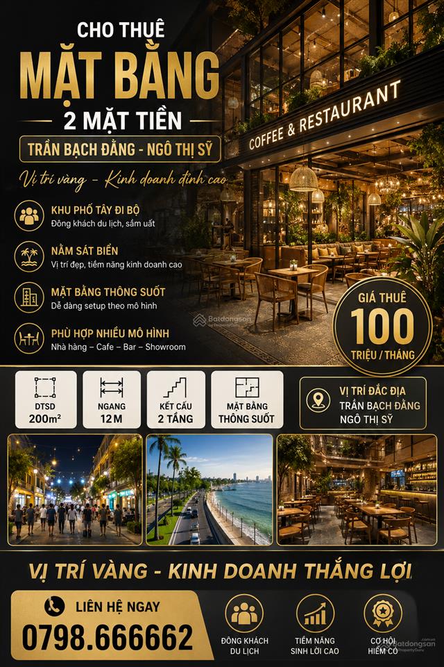 Cho thuê mặt bằng 2 mặt tiền trần bạch đằng  ngô thị sỹ, khu phố tây an thượng đắc địa