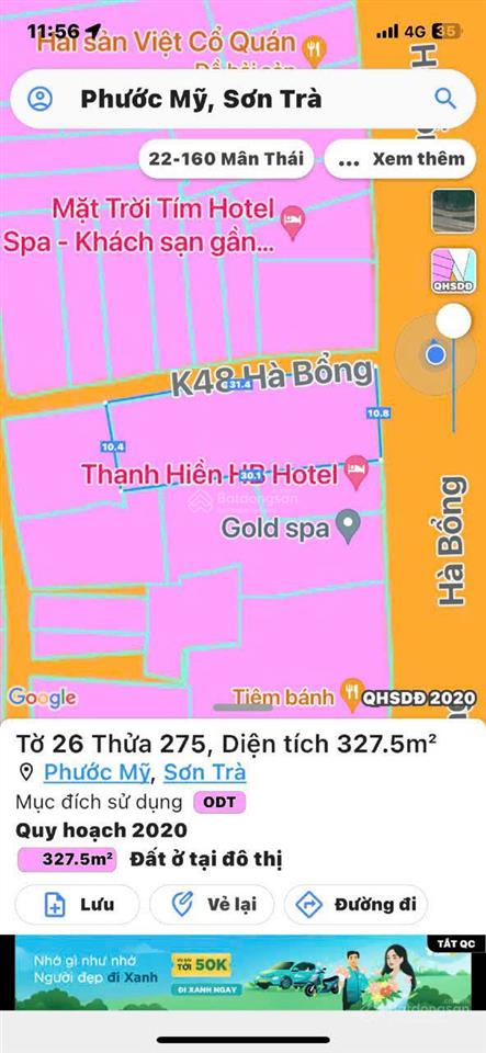 Bán lô đất lớn 327,5m2 đường hà bổng ngang 10,5m phù hợp xây khách sạn cao tầng giá đầu tư siêu tốt
