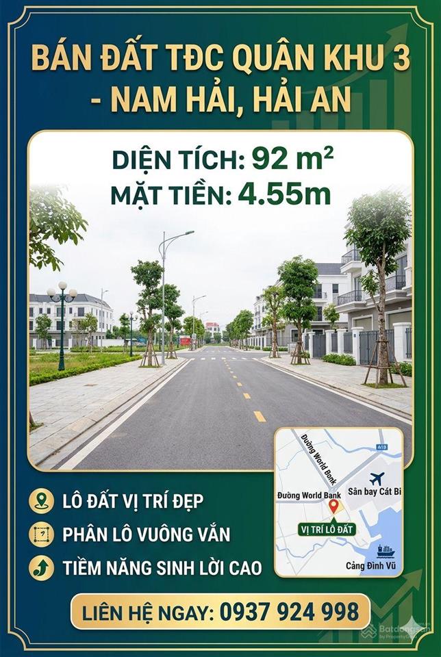 Đất tđc quân khu 3, hải an, hải phòng. dt 92m2. giá 39,5 tr/m2