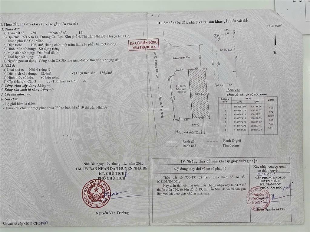 Bán nhà phố dương cát lợi  thị trấn nhà bè 106m2. 4pn. giá 7.5 tỷ tl. 0394 000 *** kiều oanh