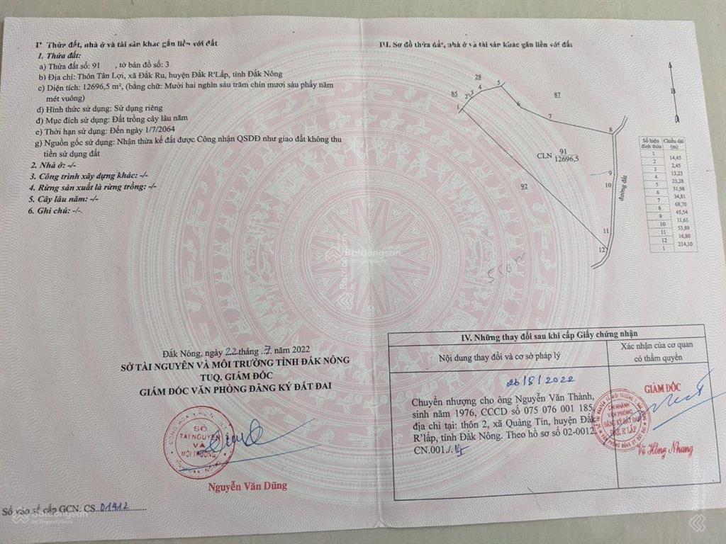Chính chủ cần bán 12695m2 đất xã quảng tín, lâm đồng. giá 3 tỷ