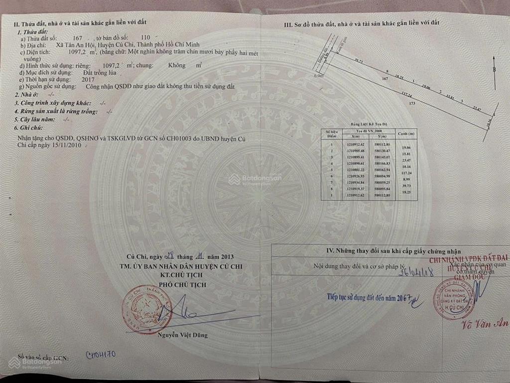 Bán đất tân an hội 1097m2 ngang lớn 15m giá chỉ 2 tỷ 3 tl