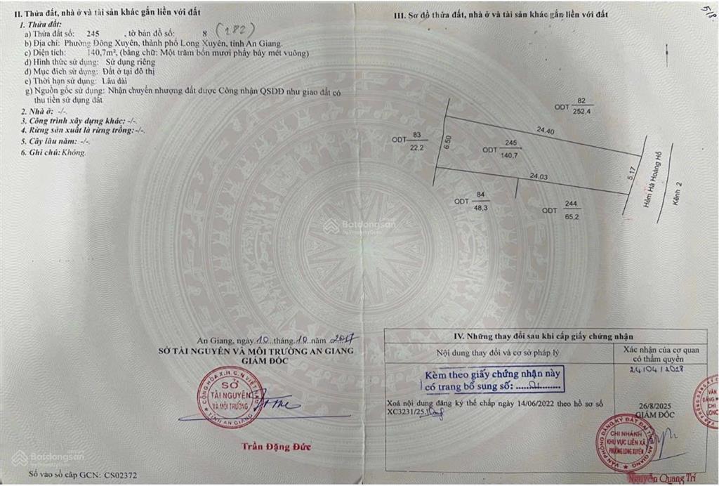 Bán đất đẹp tại trần quý khoáng, long xuyên, an giang, 16,18 tỷ, 140,7m2