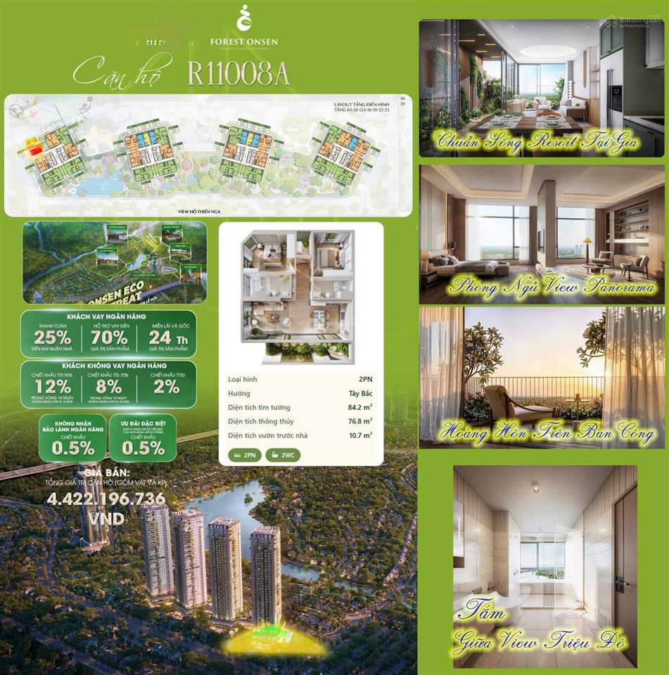 Forest onsen 2pn, 2wc có sân vườn 10,7m2, thanh toán 1,1 tỷ nhận nhà.  0909 407 ***  em tiền