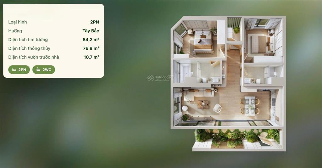 Forest onsen 2pn, 2wc có sân vườn 10,7m2, thanh toán 1,1 tỷ nhận nhà.  0909 407 ***  em tiền
