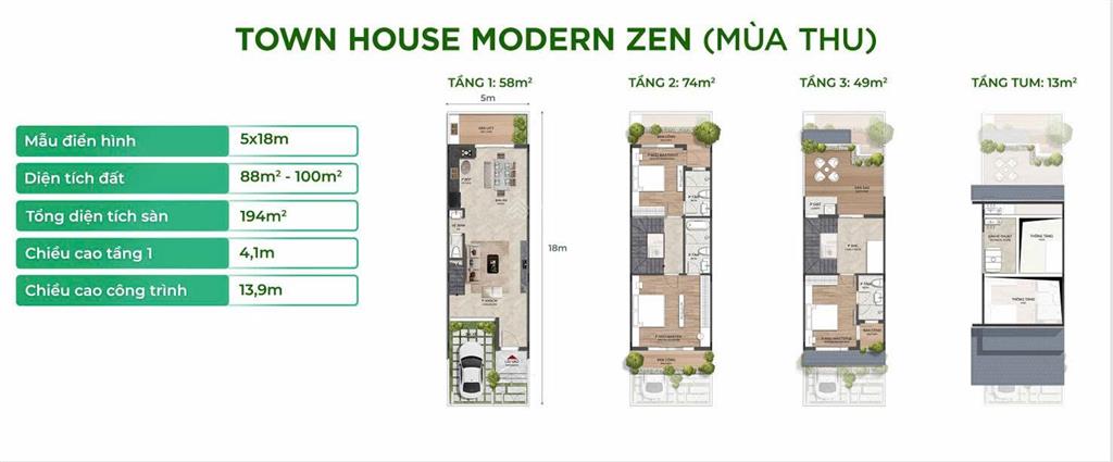 Bán nhà phố mùa thu ecoretreat 90m2 giá 5,9 tỷ all in. 0909 407 ***  bích tiền