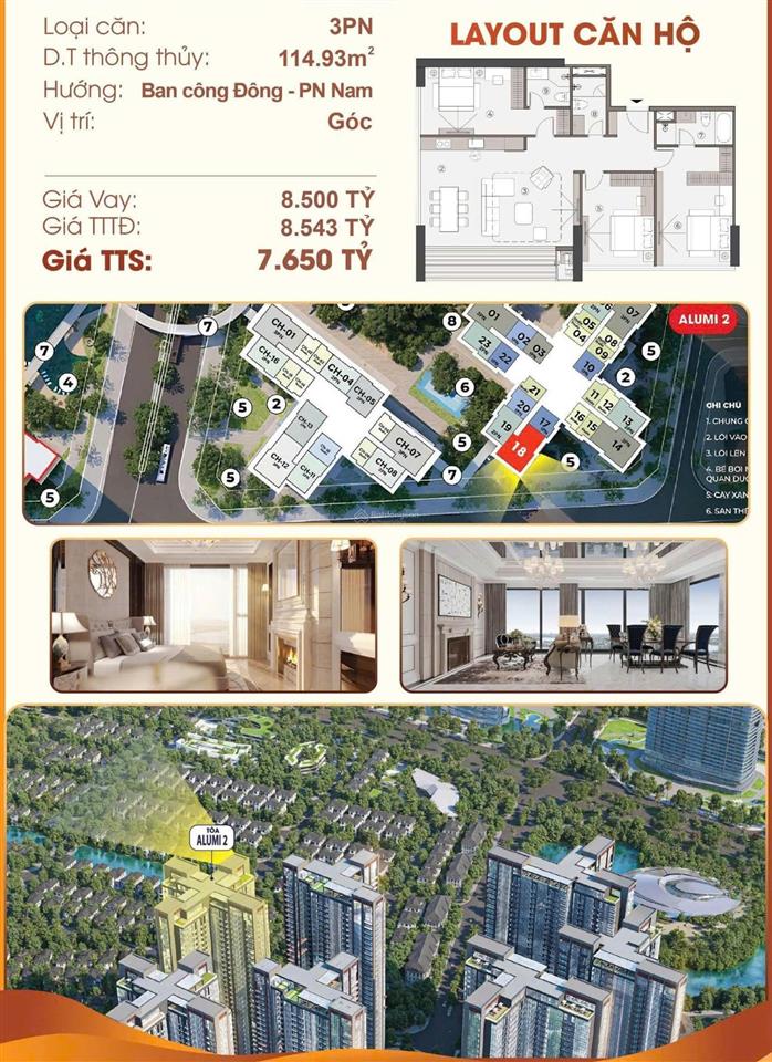 Cơ hội sở hữu căn hộ 3pn hiếm tại tổ hợp khoáng nóng alumi premium  liền kề hà nội giá sốc!!!