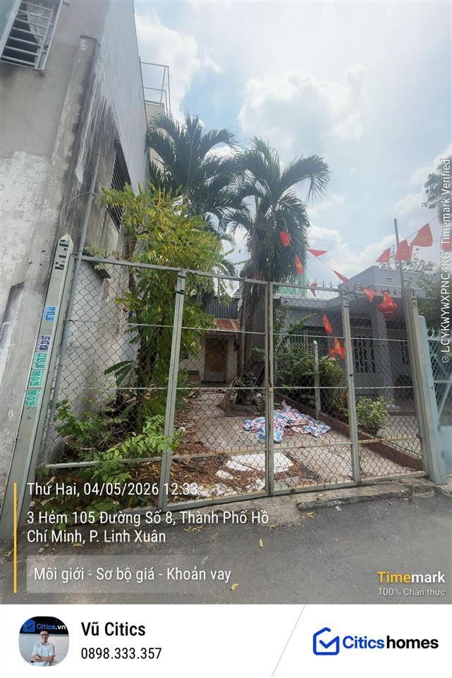 Đất đẹp hẻm ô tô đường số 8, linh trung, thủ đức  ngang 4.5m