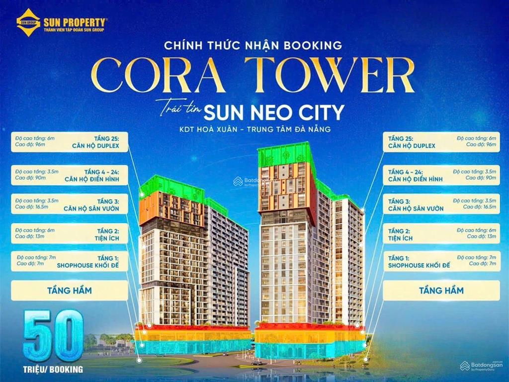 Căn 1pn+ rẻ nhất sun cora tower hòa xuân  tầng 4  dt 54,4m2 giá gốc cđt không chênh 2,729 tỷ