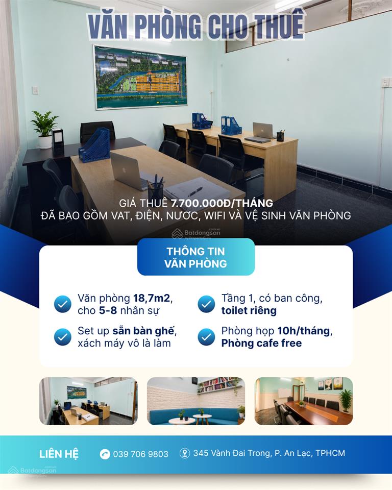 Cho thuê văn phòng khu tên lửa 7 triệu/tháng cho 48 nhân sự, bao điện nước wifi