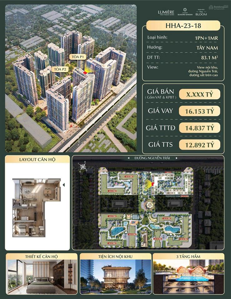 1pn+1mr 83,1m2 12tỷ view thoáng lumiere hanoi seasons garden hha2318