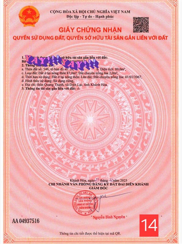 Bán đất đẹp tại xã diên lạc, 1,068 tỷ, 89 m2, hướng đông nam, pháp lý đầy đủ