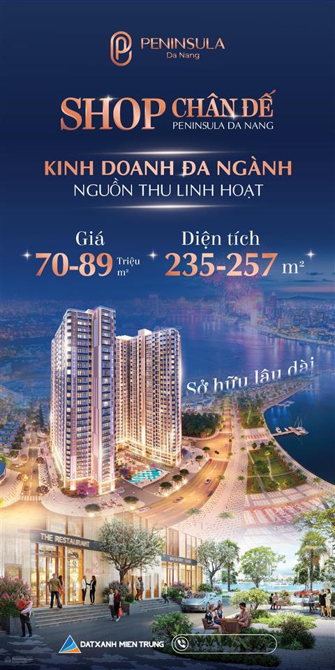 Căn hộ khối đế peninsula sông hàn đà nẵng đơn giá 65 tr.m2, sở hữu lâu dài và khai thác dòng tiền